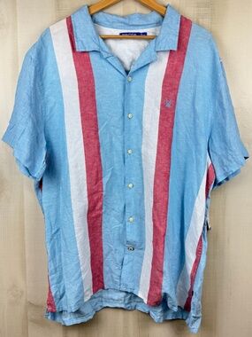 NWT Nautica Blue Sail Men’s Short Sleeve Linen Blend Button Up Camp Shirt XXL
